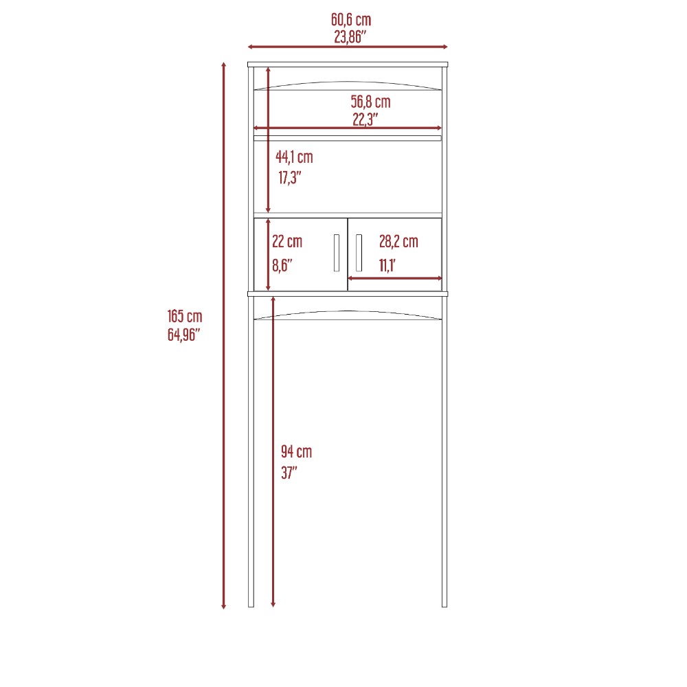 Over The Toilet Cabinet Valentia, Three Shelves, White Finish-8