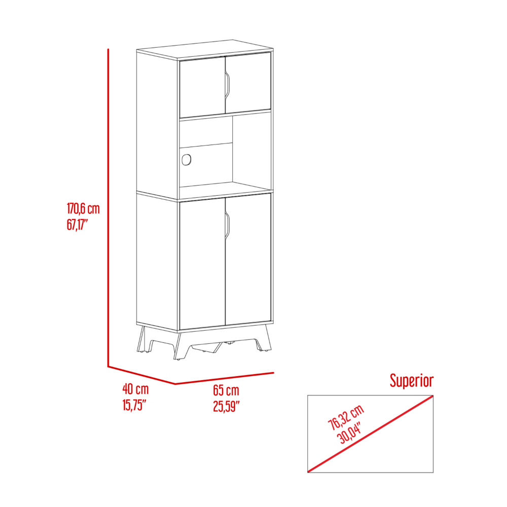 Microwave Tall Cabinet Wallas, Counter Surface, Top- Lower Double Doors, Light Oak / White Finish-7