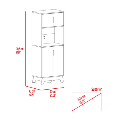 Microwave Tall Cabinet Wallas, Counter Surface, Top- Lower Double Doors, Light Oak / White Finish-7