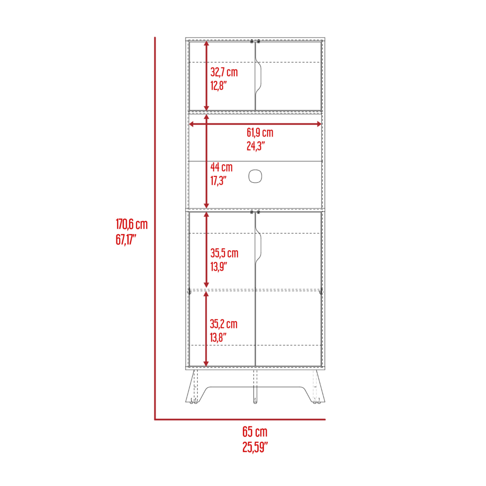 Microwave Tall Cabinet Wallas, Counter Surface, Top- Lower Double Doors, Light Oak / White Finish-8