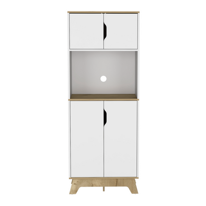 Microwave Tall Cabinet Wallas, Counter Surface, Top- Lower Double Doors, Light Oak / White Finish-3