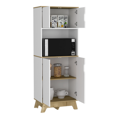 Microwave Tall Cabinet Wallas, Counter Surface, Top- Lower Double Doors, Light Oak / White Finish-4