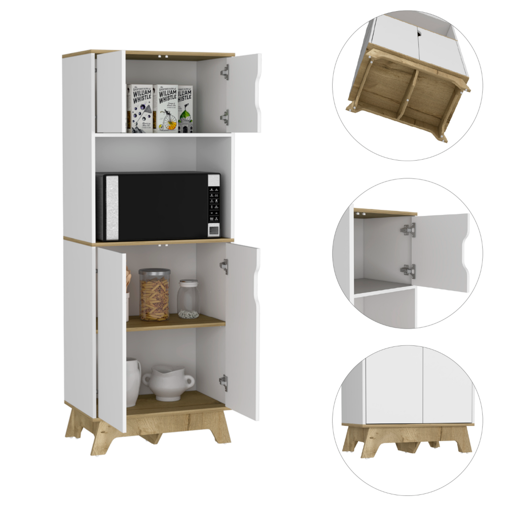 Microwave Tall Cabinet Wallas, Counter Surface, Top- Lower Double Doors, Light Oak / White Finish-6