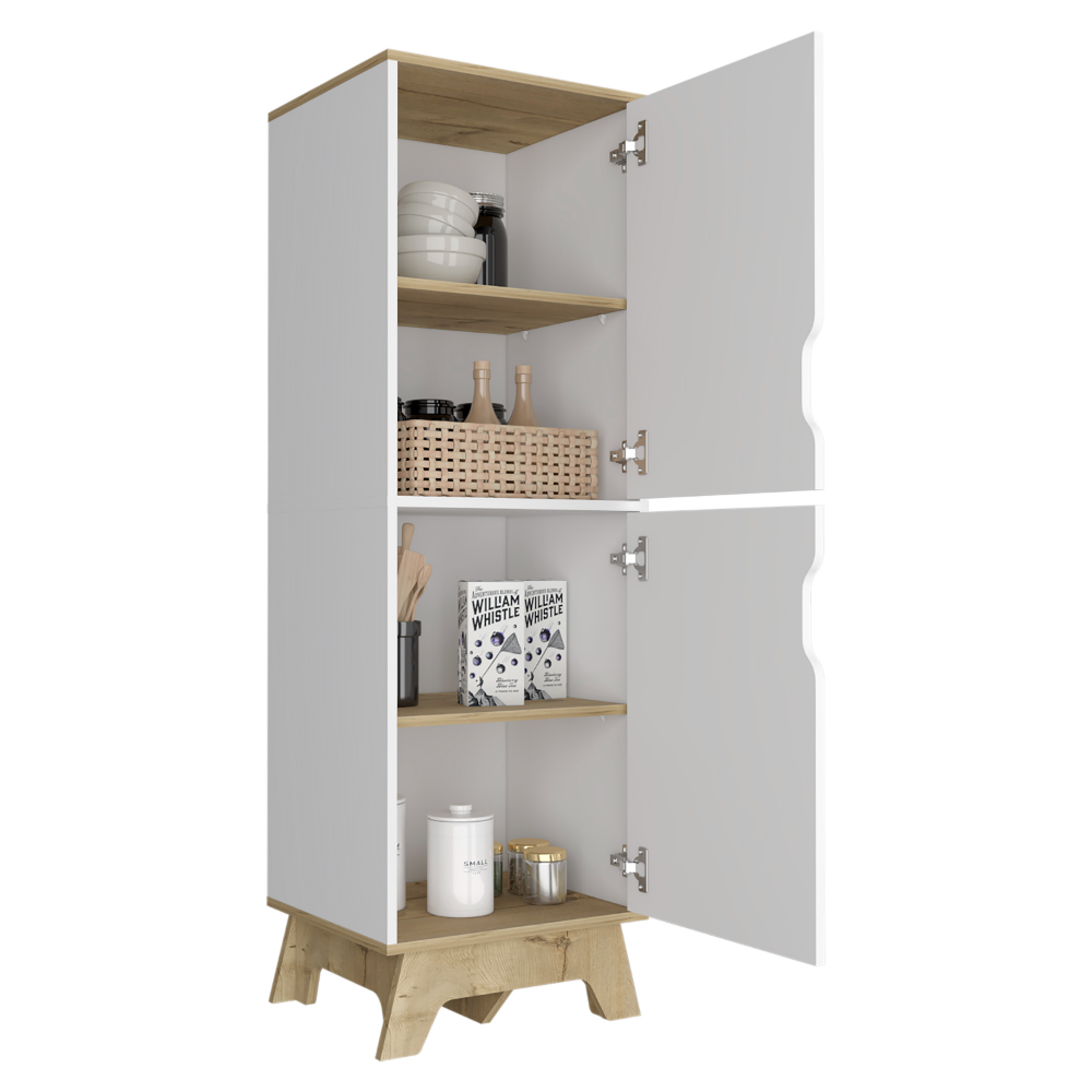 Single Kitchen Pantry Wallas, Four Shelves, Two Doors, Light Oak / White Finish-4