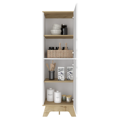 Single Kitchen Pantry Wallas, Four Shelves, Two Doors, Light Oak / White Finish-2