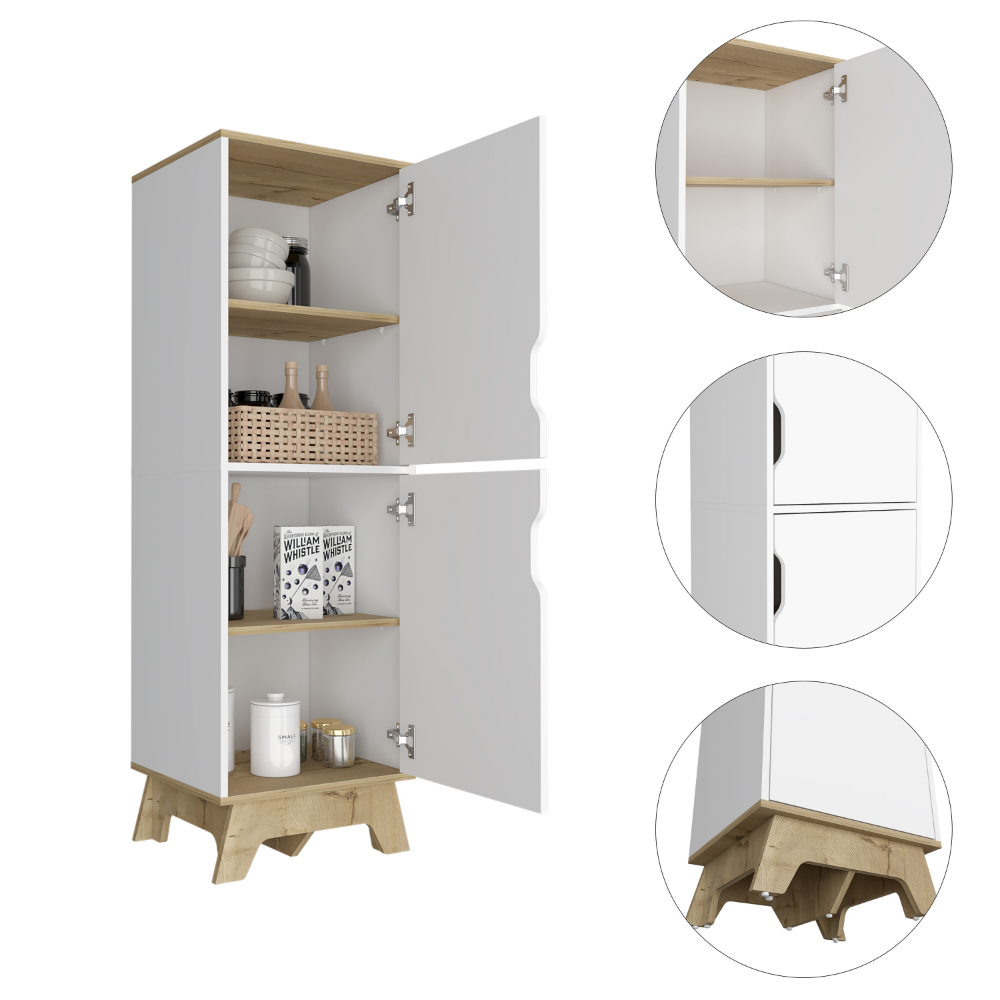 Single Kitchen Pantry Wallas, Four Shelves, Two Doors, Light Oak / White Finish-6