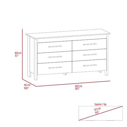 6 Drawer Double Dresser Wezz, Four Legs, Superior Top, Black Wengue Finish-8