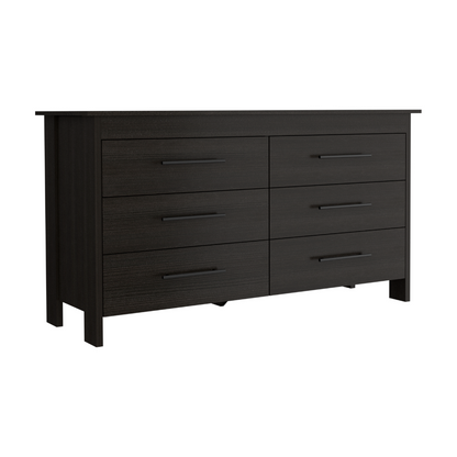 6 Drawer Double Dresser Wezz, Four Legs, Superior Top, Black Wengue Finish-5