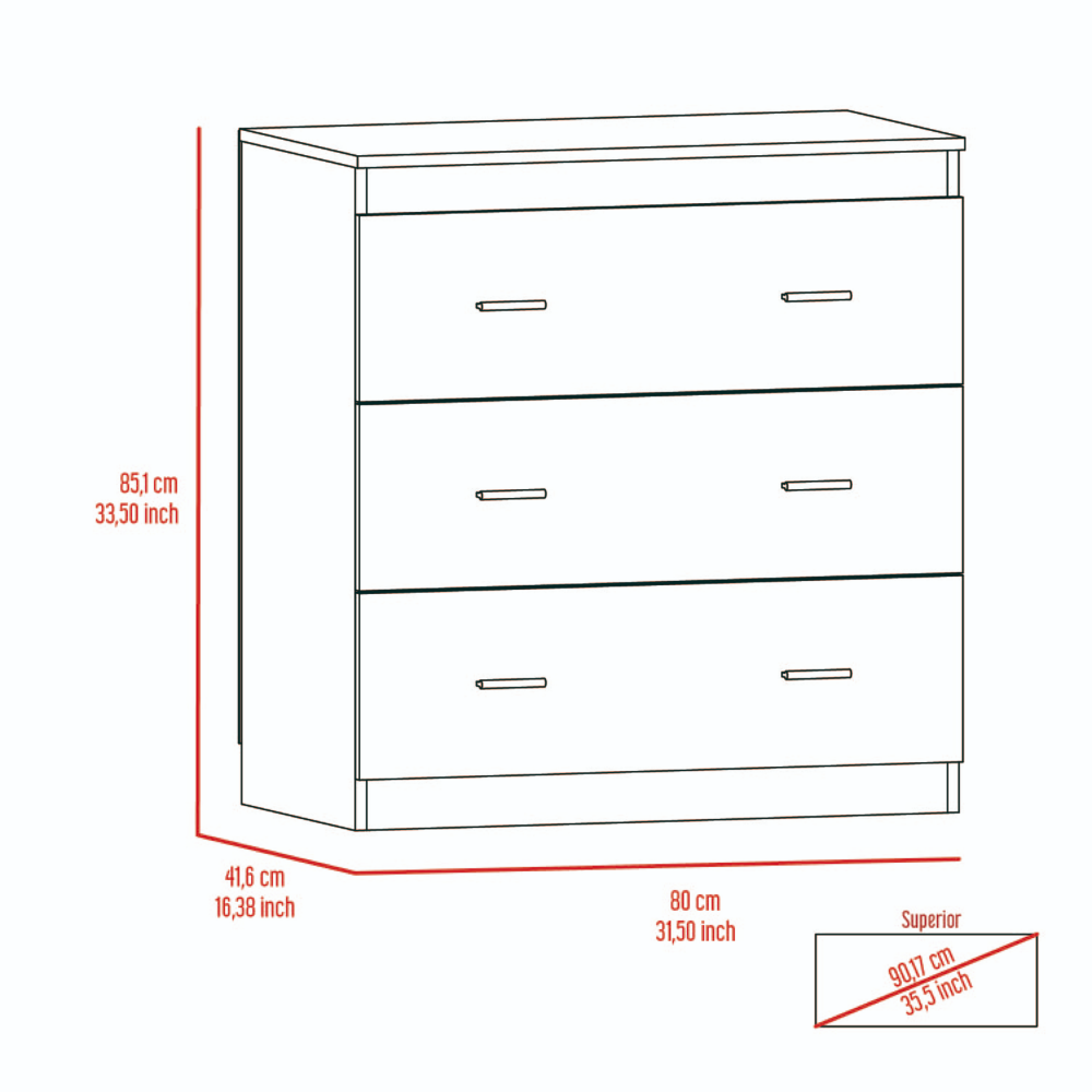 Three Drawer Dresser Whysk, Superior Top, Handles, Black Wengue Finish-4