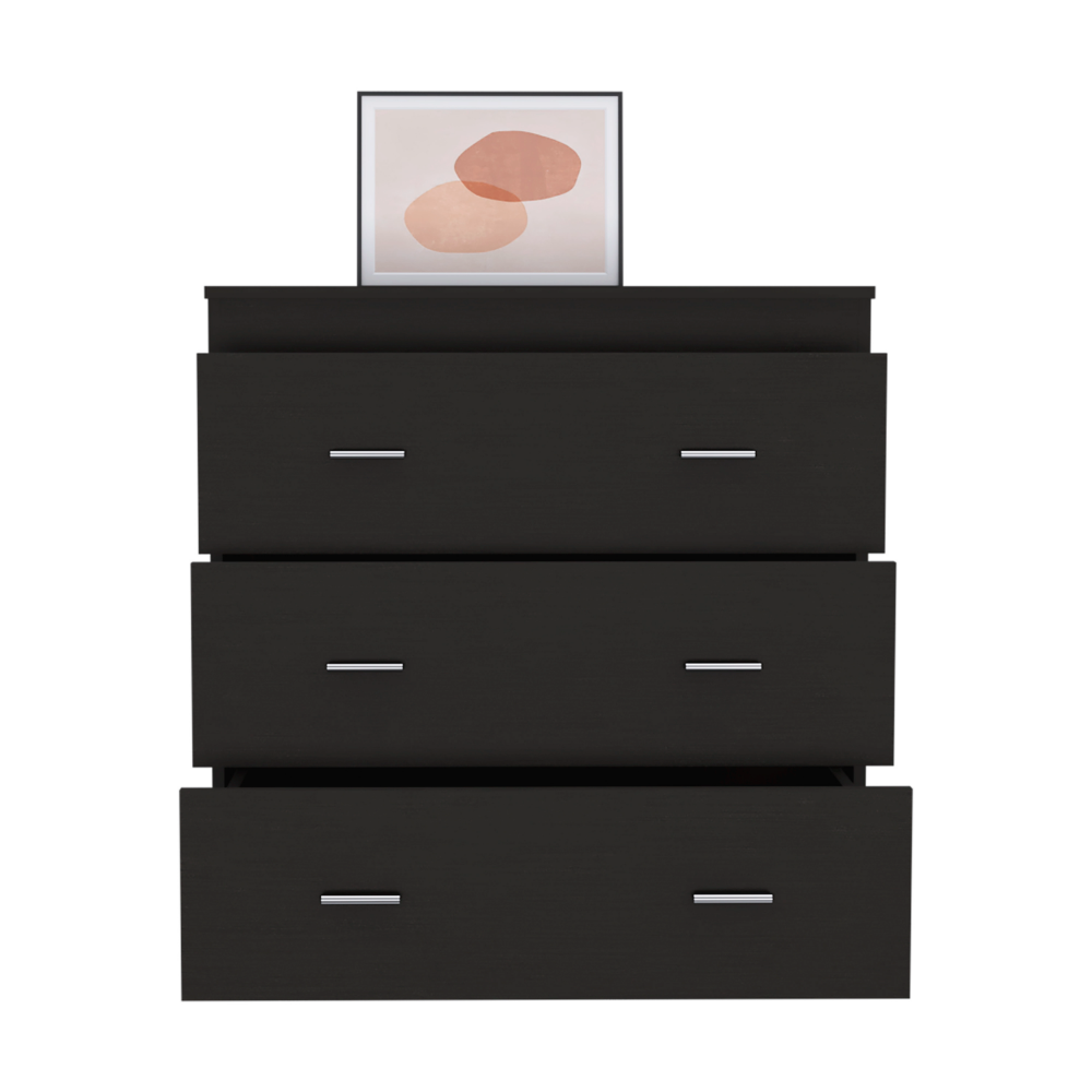 Three Drawer Dresser Whysk, Superior Top, Handles, Black Wengue Finish-2