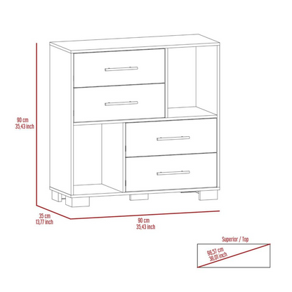 Dresser Hetzs, Four Drawers, Two Open Shelves, Black Wengue Finish-7