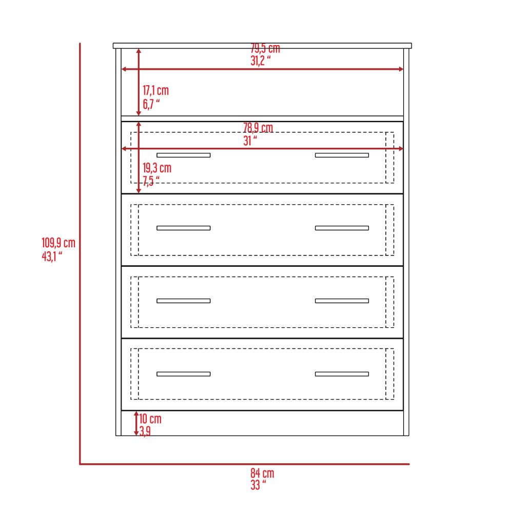 Four Drawer Dresser Wuju, One Shelf, Light Gray / White Finish-8