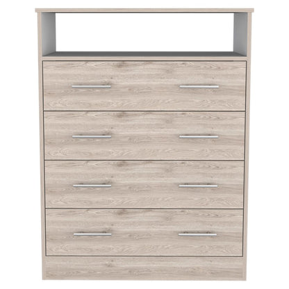 Four Drawer Dresser Wuju, One Shelf, Light Gray / White Finish-3