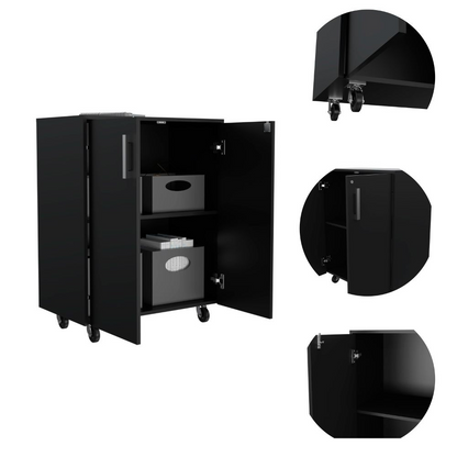 Storage Cabinet Lions, Double Door and Casters, Black Wengue Finish-2