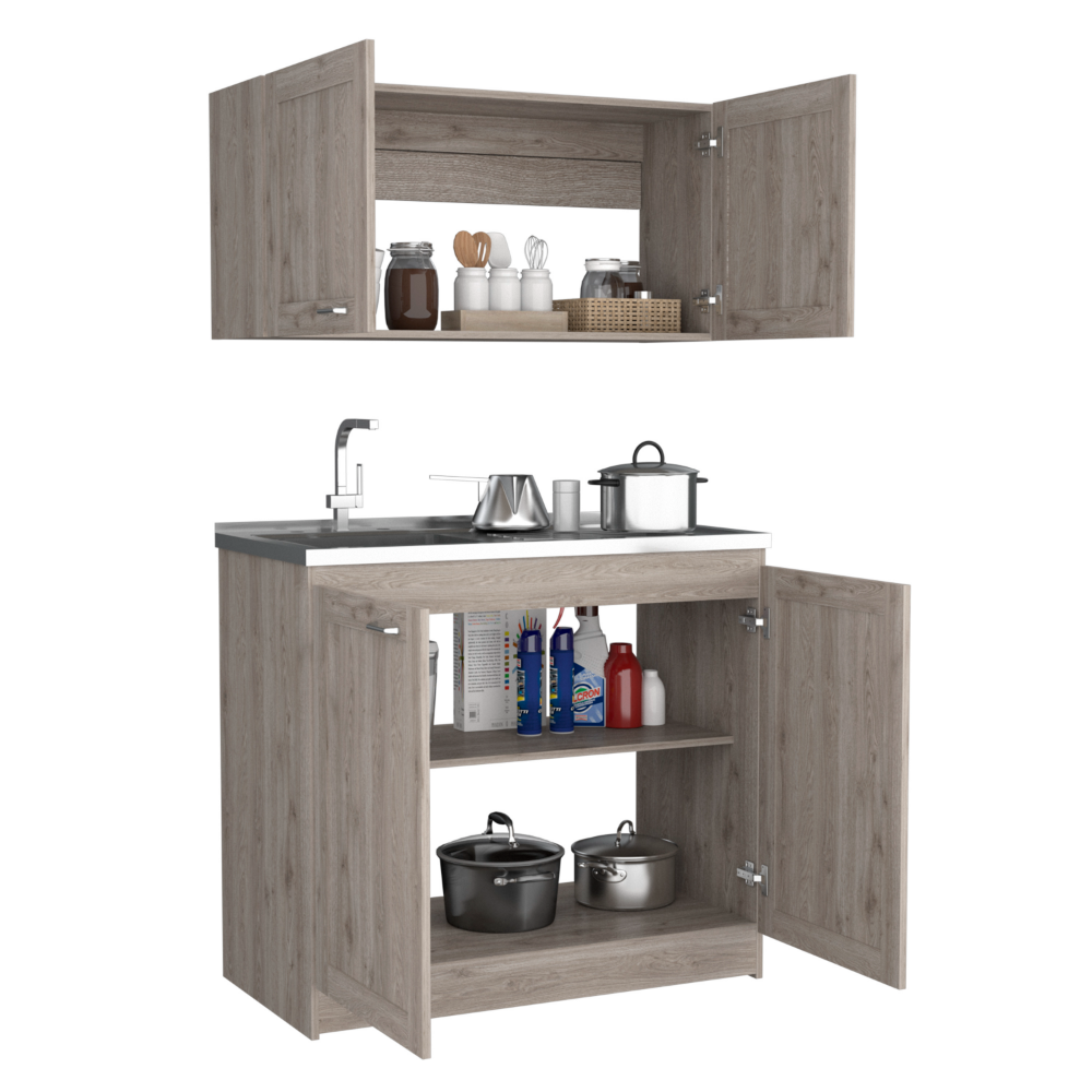 Cabinet Set Zeus, Two Shelves, Light Gray Finish-4