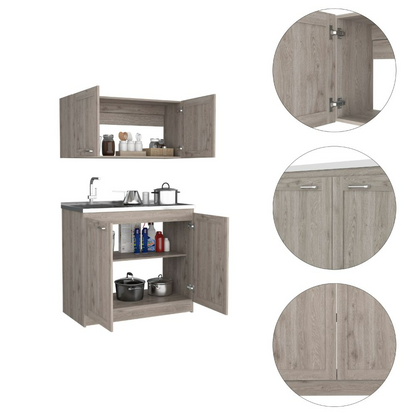 Cabinet Set Zeus, Two Shelves, Light Gray Finish-6