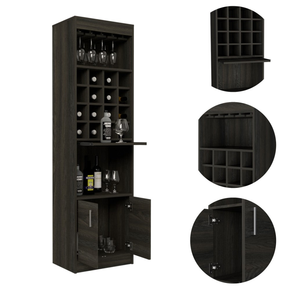 Bar cabinet Modoc, One Extendable Shelf, Sixteen Wine Cubbies, One Shelf, Carbon Espresso Finish-6