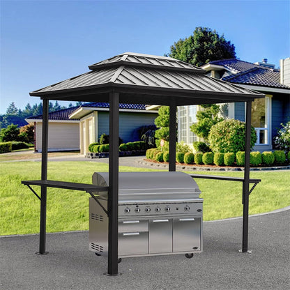 TOPMAX 8' × 6' Aluminum Grill Gazebo with Shelves (Grey)-1