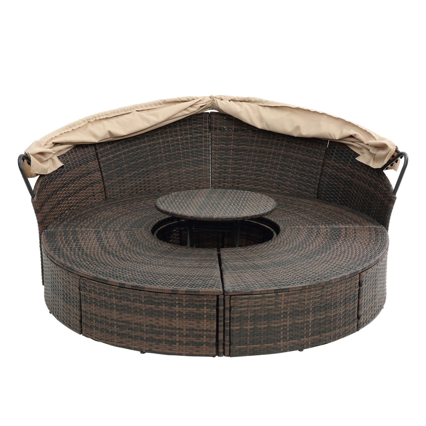 TOPMAX Rattan Round Lounge with Canopy and Lift Coffee Table-11