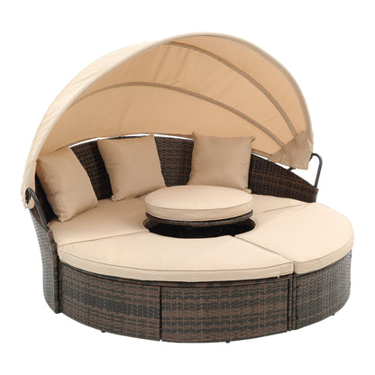 TOPMAX Rattan Round Lounge with Canopy and Lift Coffee Table-4