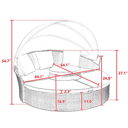 TOPMAX Rattan Round Lounge with Canopy and Lift Coffee Table-1