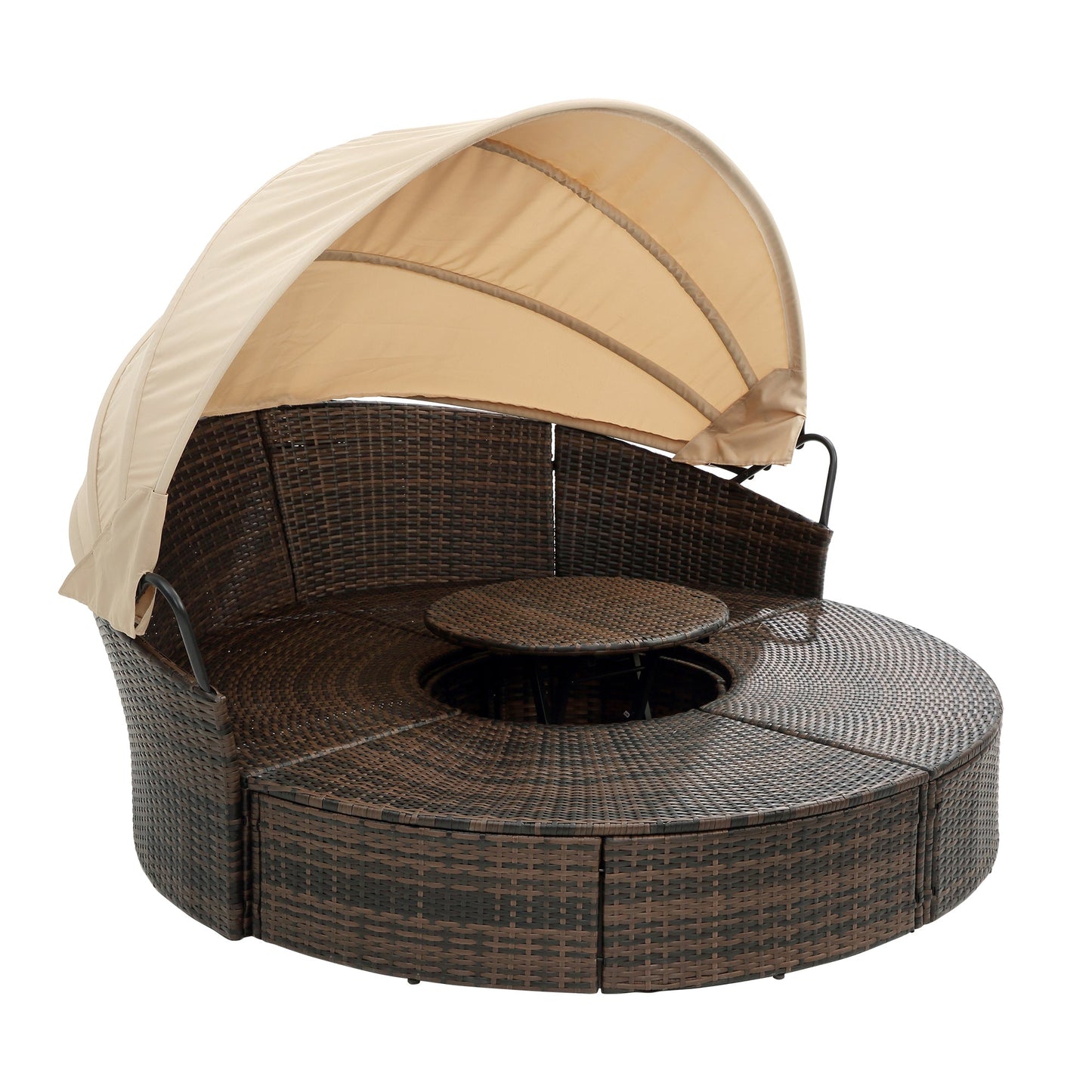 TOPMAX Rattan Round Lounge with Canopy and Lift Coffee Table-13