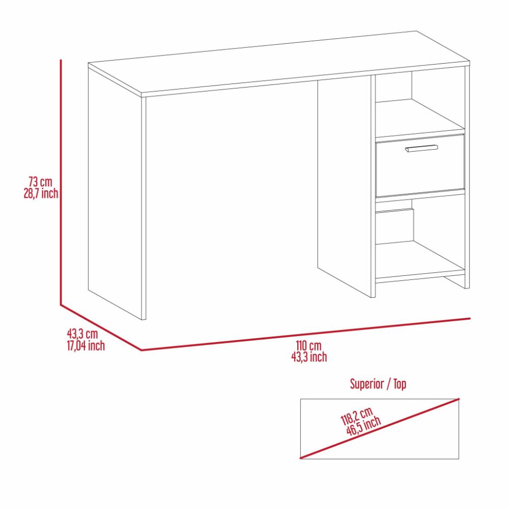 Computer Desk Odessa with Single Drawer and Open Storage Cabinets, Light Gray Finish-7