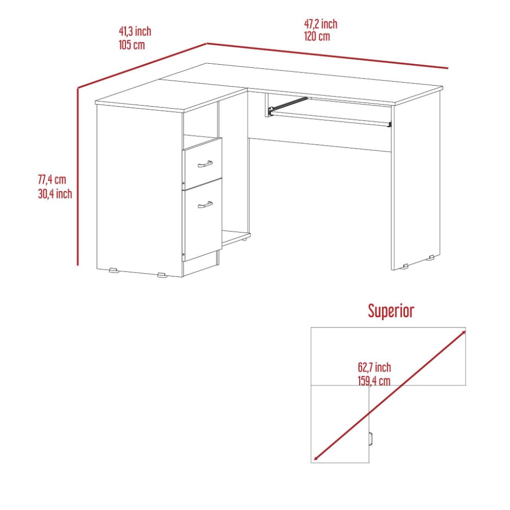 L-Shaped Desk Bradford, Keyboard Shelf, Smokey Oak Finish-8