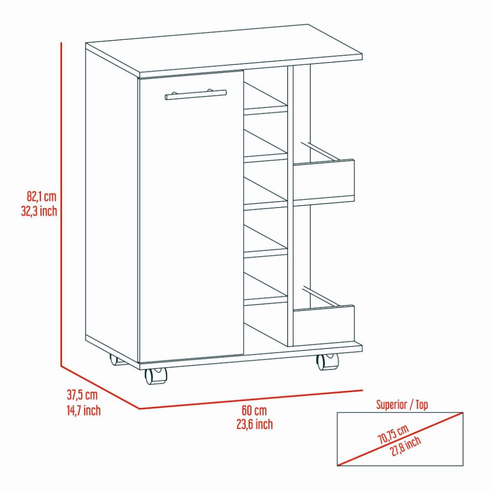 Bar Cart Wells, Four Casters, Black Wengue Finish-7