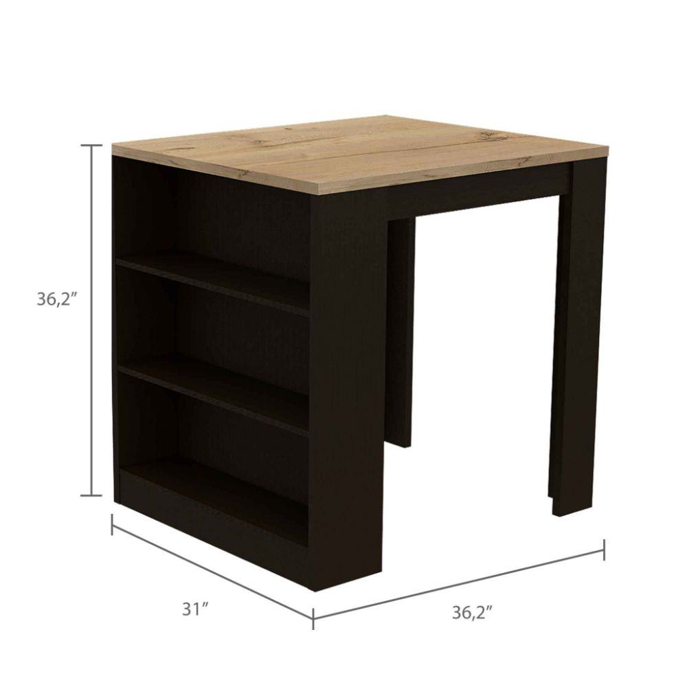 Kitchen Counter Dining Table Toledo, Three Side Shelves, Black Wengue / Pine Finish-6