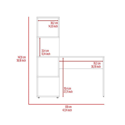 Computer Desk Jayess with Four-Tier Storage Shelves, Light Oak / White-6