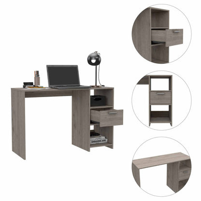 Computer Desk Odessa with Single Drawer and Open Storage Cabinets, Light Gray Finish-2