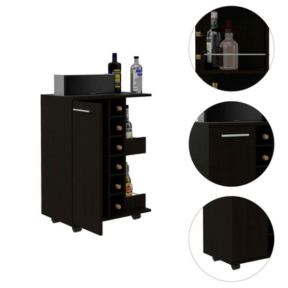 Bar Cart Wells, Four Casters, Black Wengue Finish-2